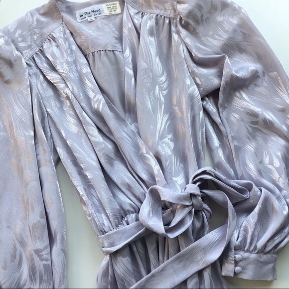 Vintage 80s Liquid Satin Faux Wrap Midi Dress | 6 - Picture 6 of 8